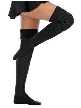 🖤Black Extra Long Cable Knit Thigh High Boot Socks🖤